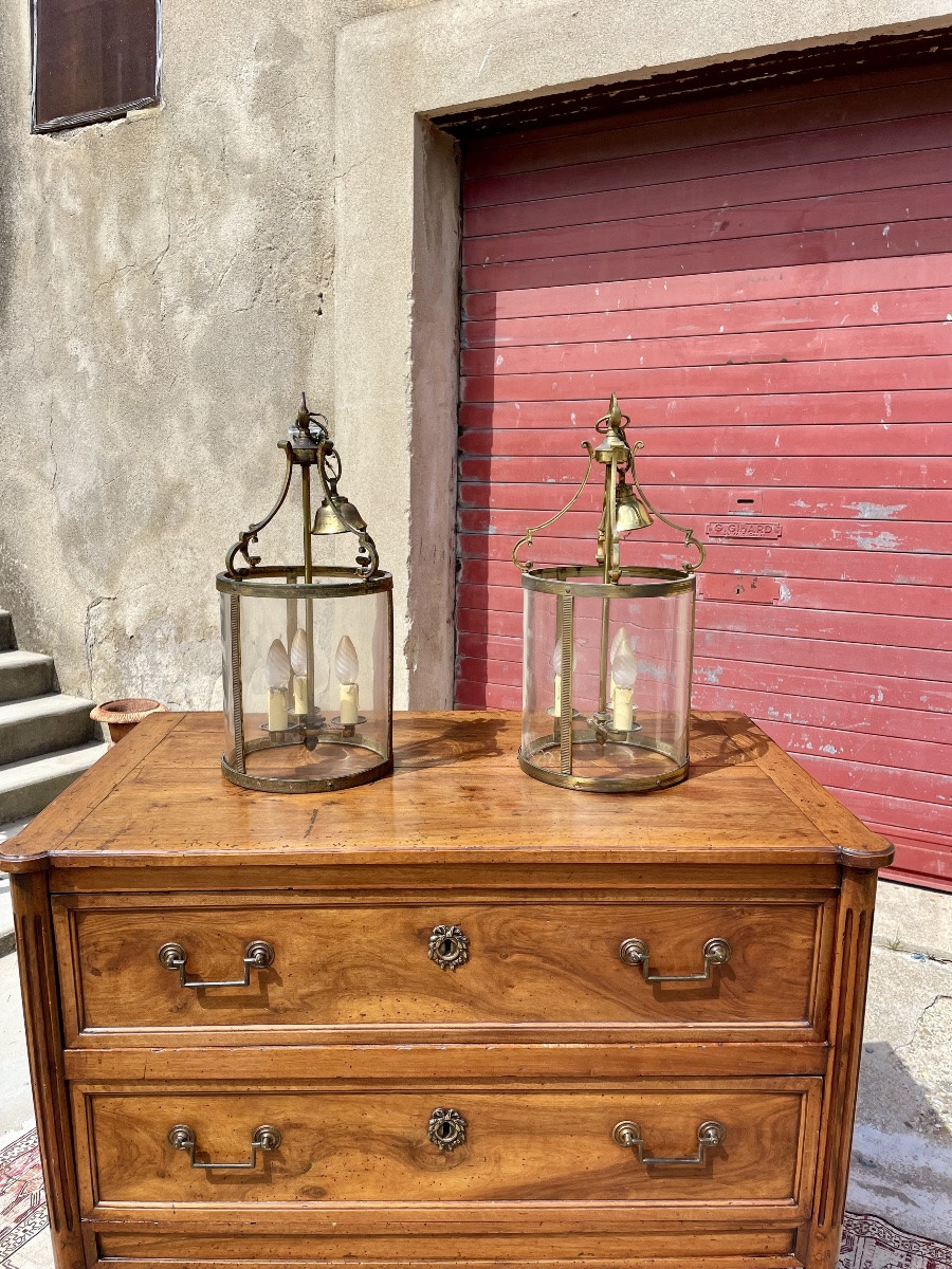 Paire de lanternes cylindrique en bronze époque, 1920-photo-2