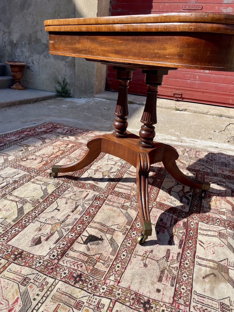Mahogany Game Table, Period Wallet, Restoration 19th Century-photo-4