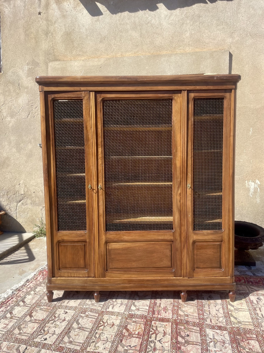 Bookcase,,,, Louis, XVI, Walnut Grill, 19th Century