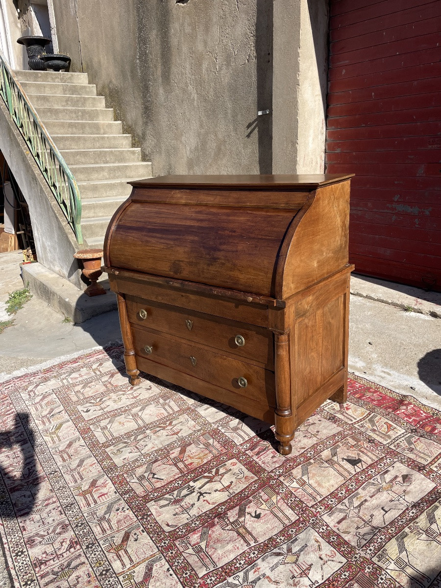 Secrétaire,, à cylindre Empire en noyer d’époque XIXE siècle -photo-1