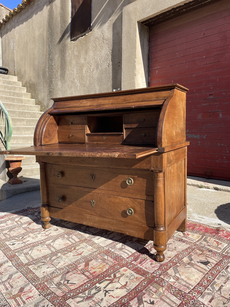 Secrétaire,, à cylindre Empire en noyer d’époque XIXE siècle -photo-4