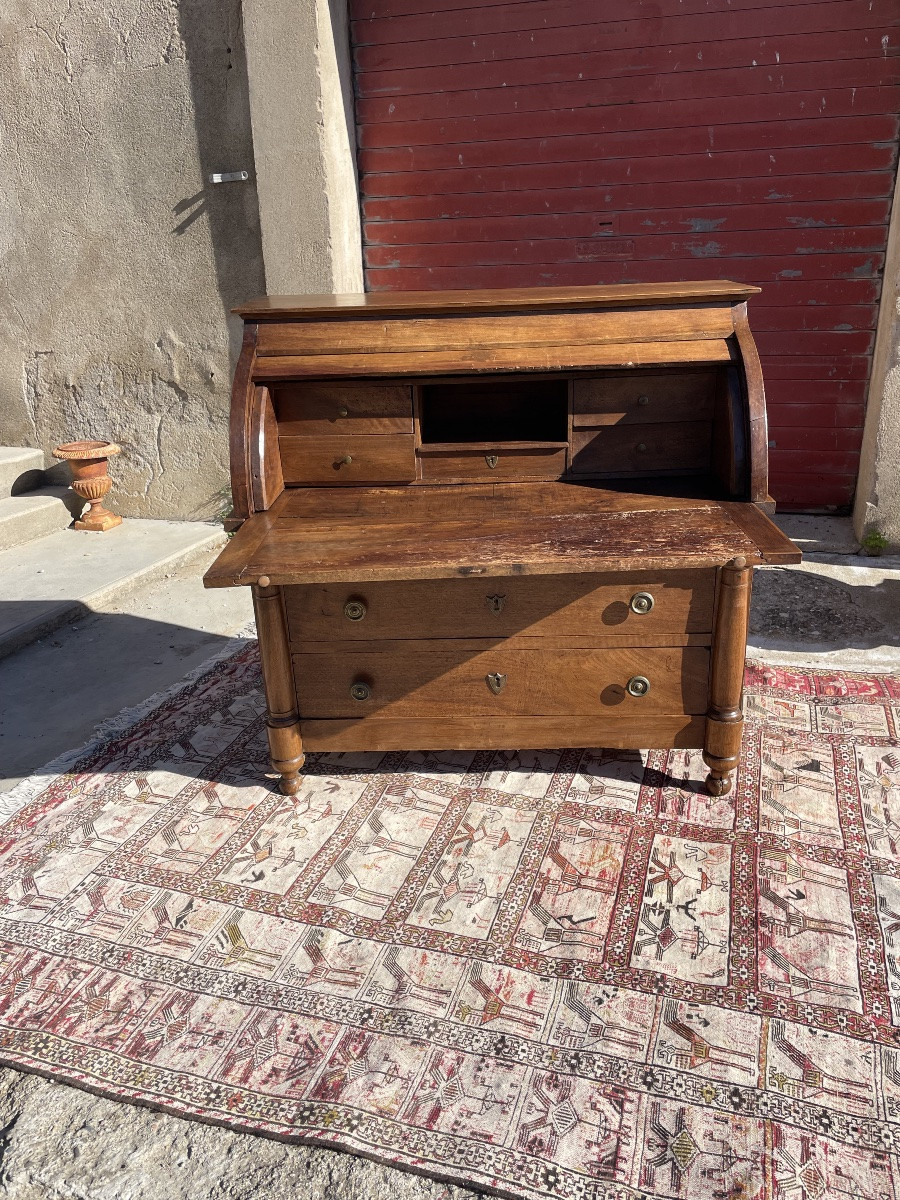 Secrétaire,, à cylindre Empire en noyer d’époque XIXE siècle -photo-7