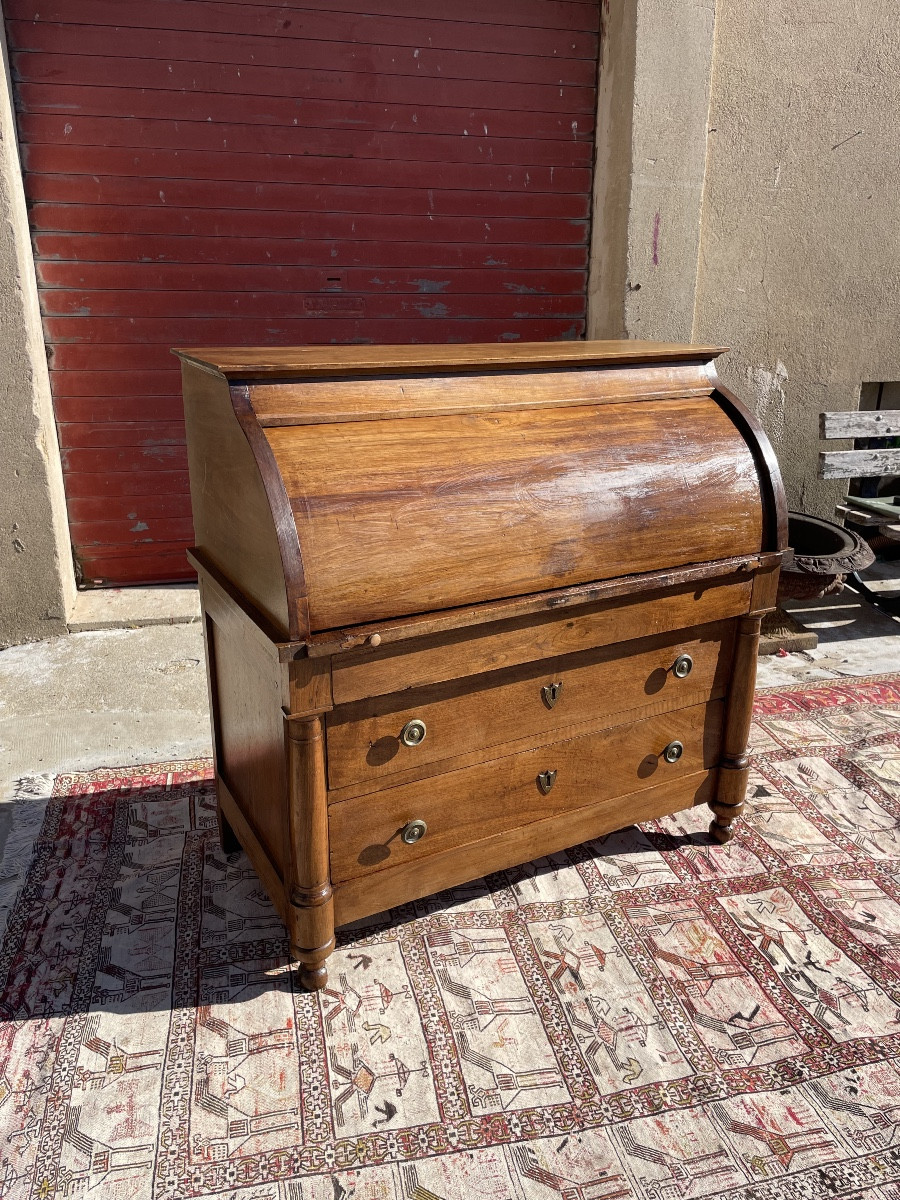 Secrétaire,, à cylindre Empire en noyer d’époque XIXE siècle 