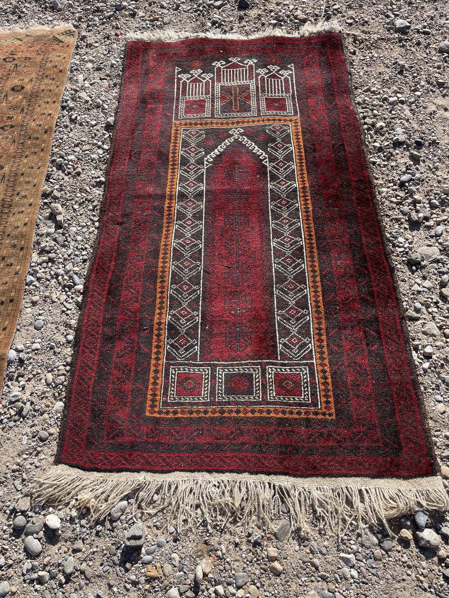 Tapis de prière d orient en laine travail afghan 20em siècle -photo-2