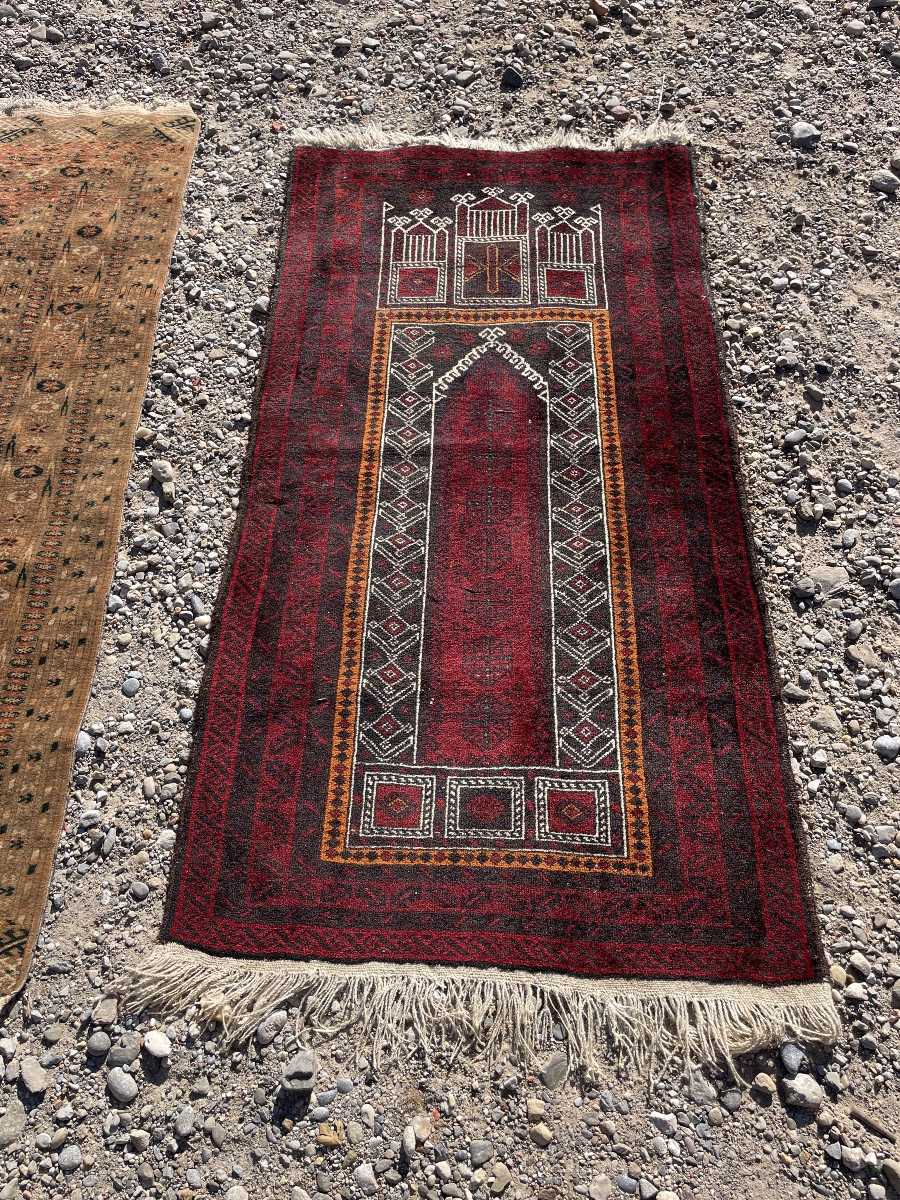 Tapis de prière d orient en laine travail afghan 20em siècle -photo-3
