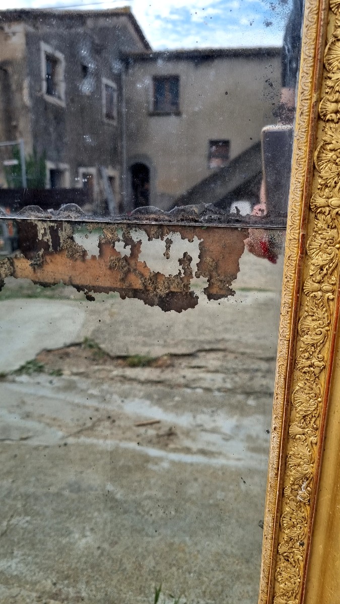 Large Louis XVI Period Gilded Wood Mantel Mirror-photo-3