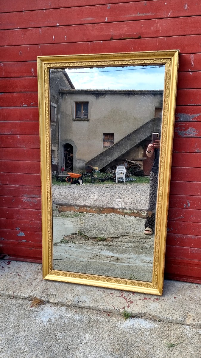 Large Louis XVI Period Gilded Wood Mantel Mirror-photo-5