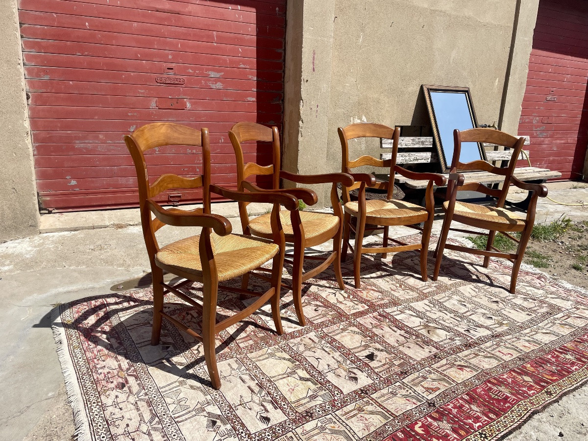 Suite Of Four Louis XV Style Armchairs In Walnut, Circa 1950-photo-2