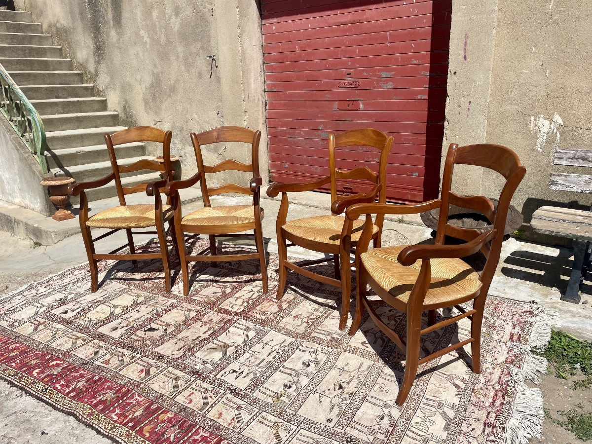 Suite Of Four Louis XV Style Armchairs In Walnut, Circa 1950-photo-4