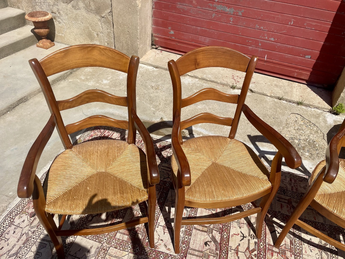 Suite Of Four Louis XV Style Armchairs In Walnut, Circa 1950-photo-6