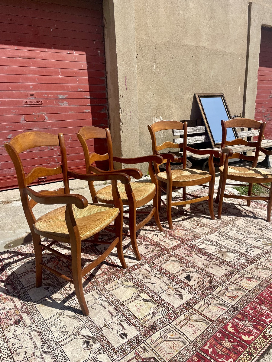 Suite Of Four Louis XV Style Armchairs In Walnut, Circa 1950-photo-7