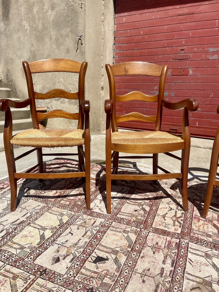 Suite Of Four Louis XV Style Armchairs In Walnut, Circa 1950-photo-8