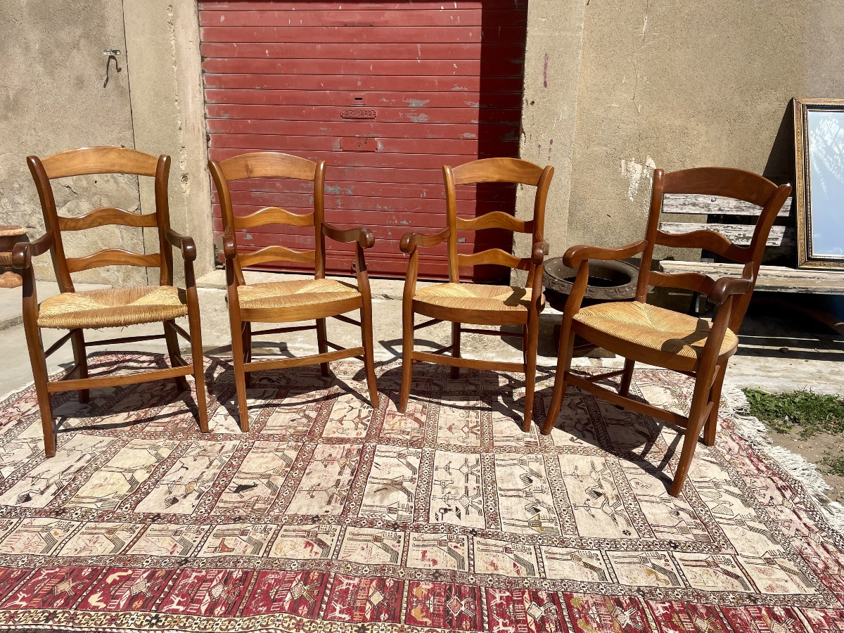 Suite Of Four Louis XV Style Armchairs In Walnut, Circa 1950
