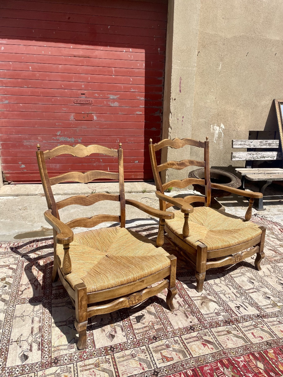 Pair Of Louis XV Period Walnut Armchairs, 1950-photo-2