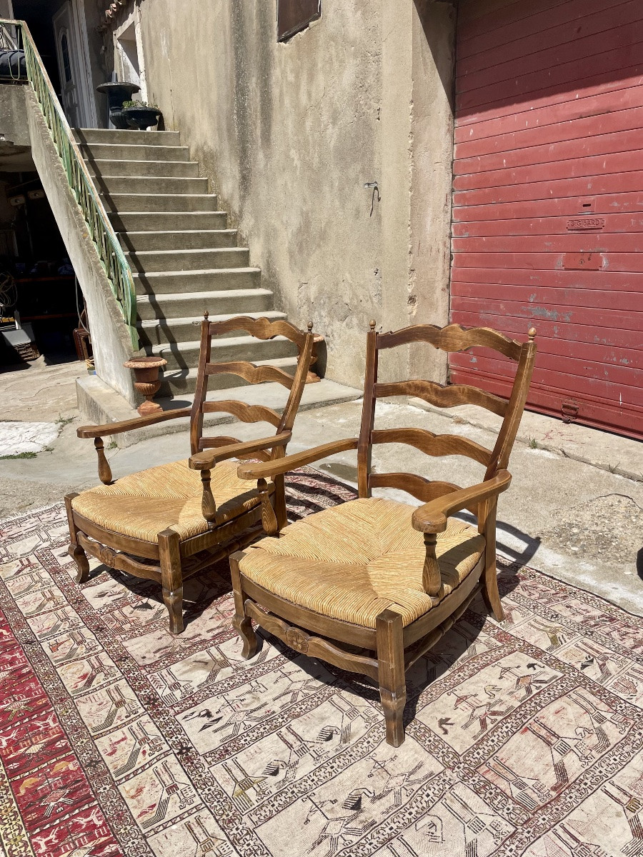 Pair Of Louis XV Period Walnut Armchairs, 1950-photo-7
