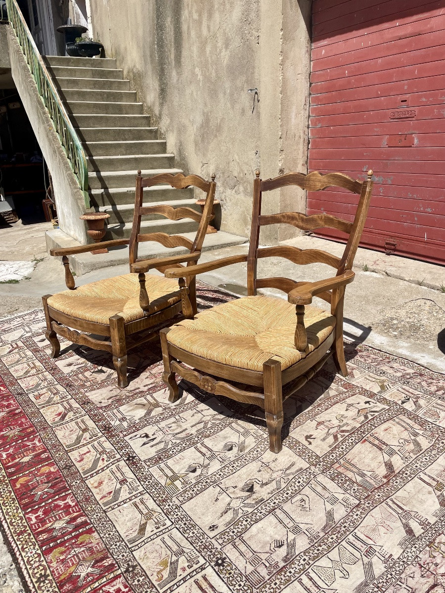 Pair Of Louis XV Period Walnut Armchairs, 1950-photo-8