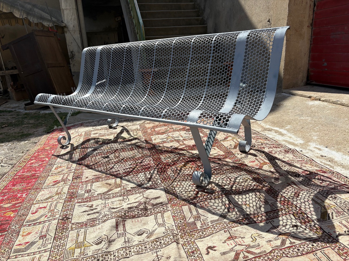Large Contemporary Metal Bench, Perforated, Vintage, 1970-photo-2