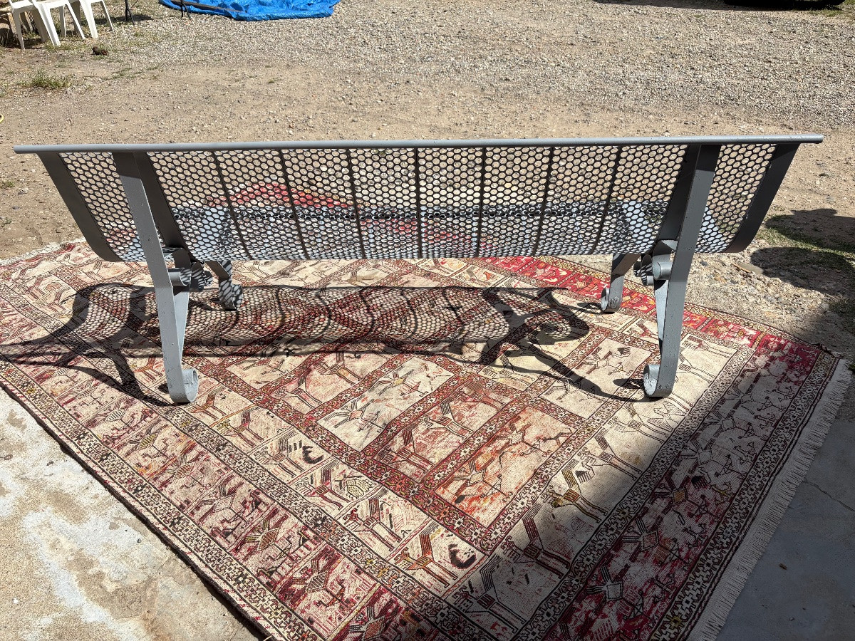 Large Contemporary Metal Bench, Perforated, Vintage, 1970-photo-3