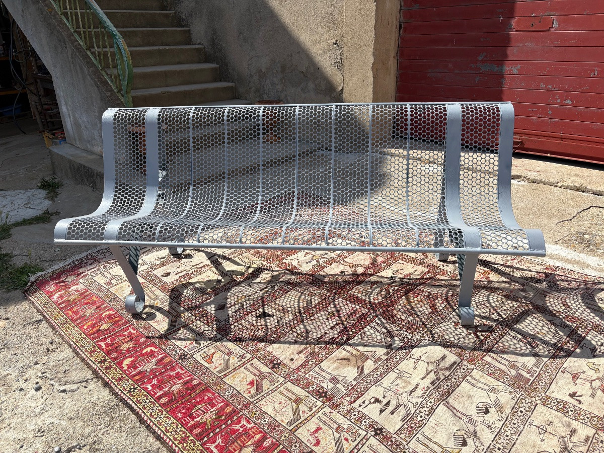 Large Contemporary Metal Bench, Perforated, Vintage, 1970-photo-1