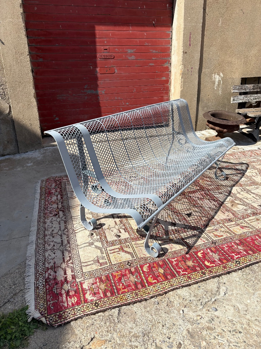 Large Contemporary Metal Bench, Perforated, Vintage, 1970-photo-4