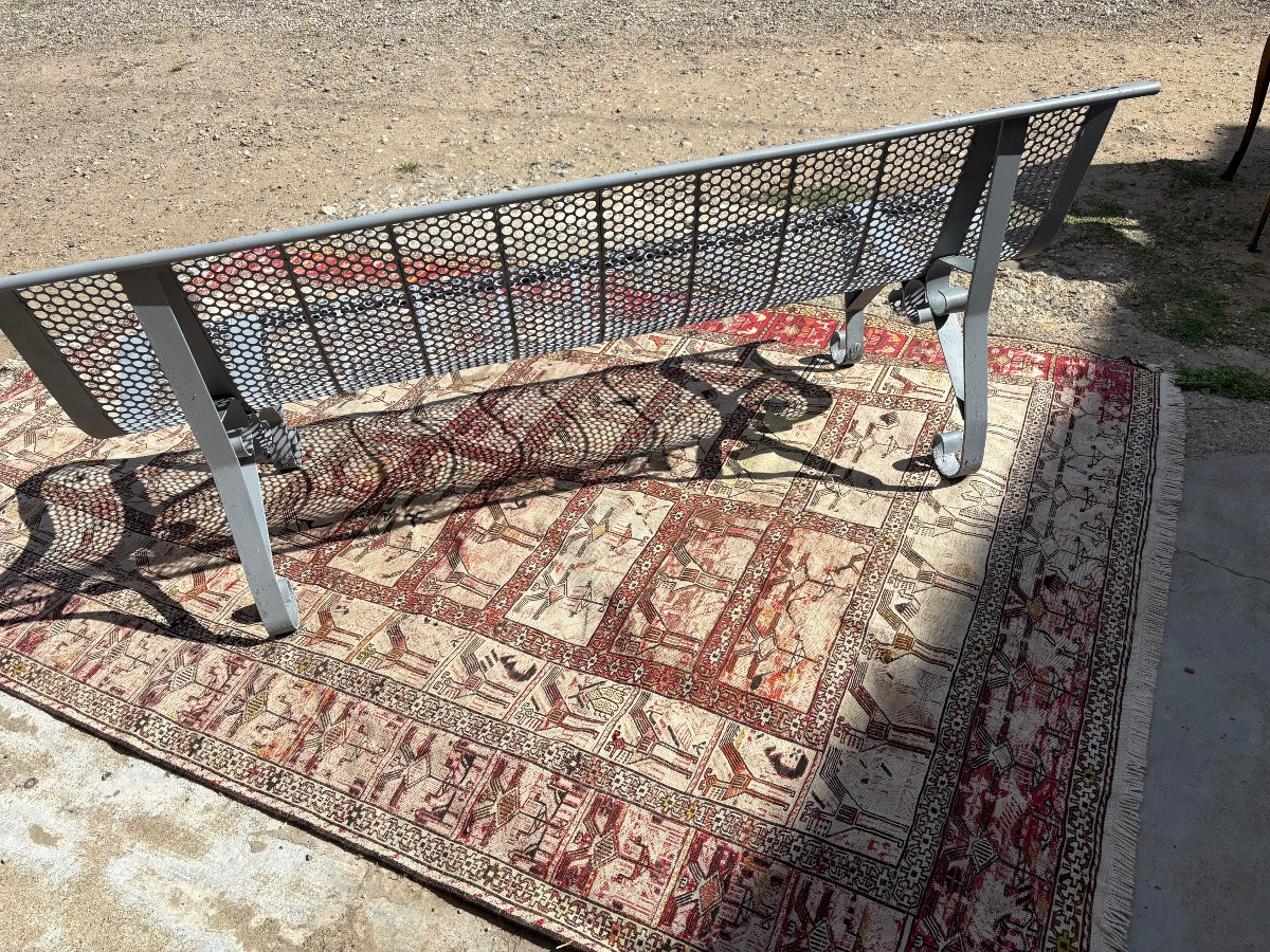 Large Contemporary Metal Bench, Perforated, Vintage, 1970-photo-5