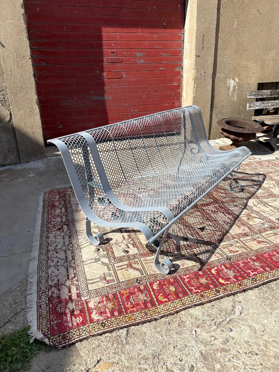Large Contemporary Metal Bench, Perforated, Vintage, 1970