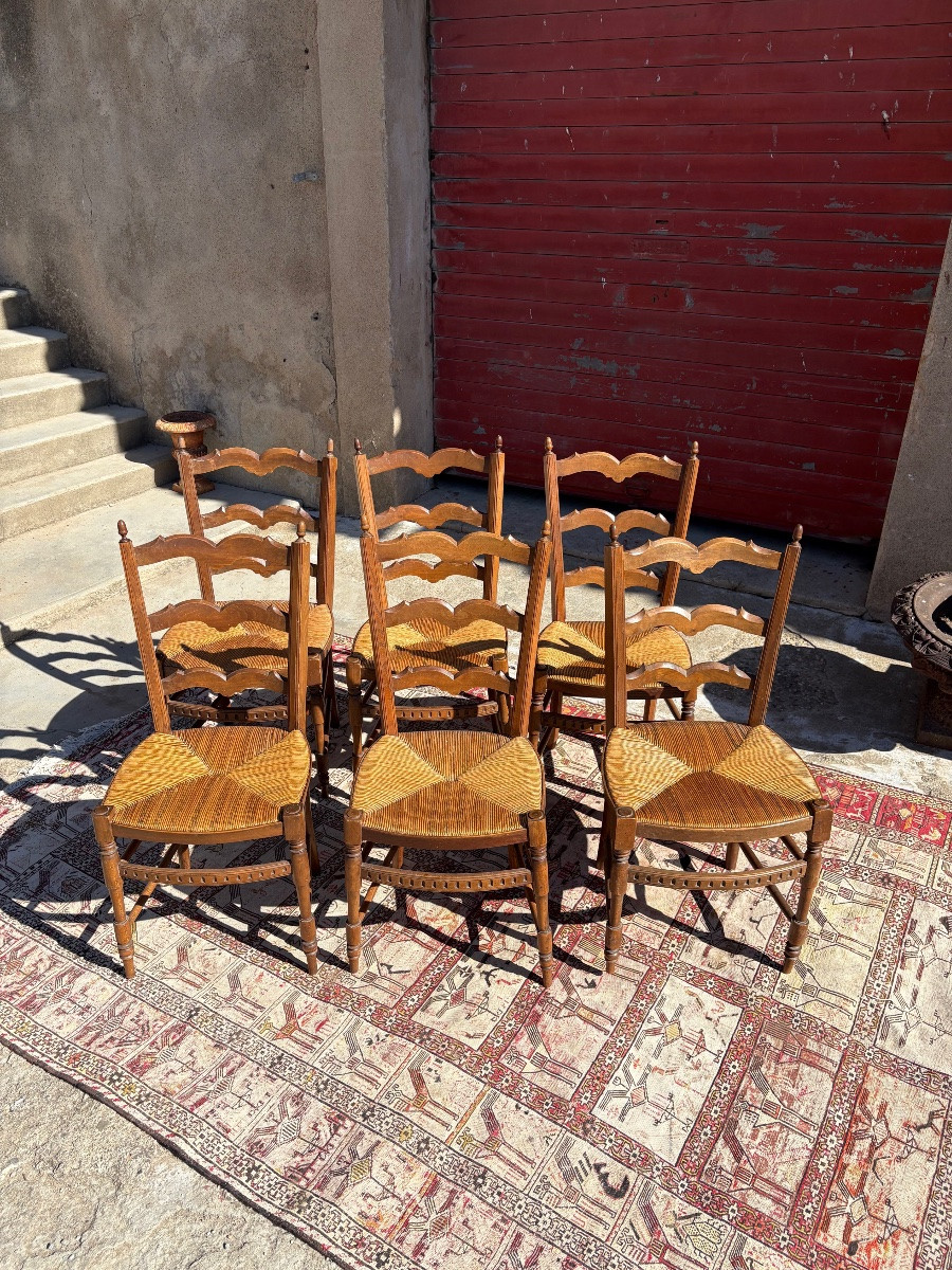 Suite Of Six Provencal Chairs, Louis XVI, In Walnut 18th Century-photo-4
