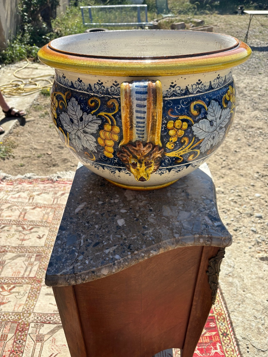 Large Italian Majolica Planter With Grapes 19th Century-photo-3