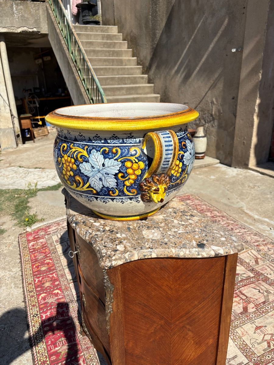 Large Italian Majolica Planter With Grapes 19th Century-photo-1