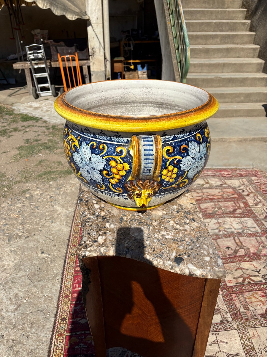Large Italian Majolica Planter With Grapes 19th Century-photo-3