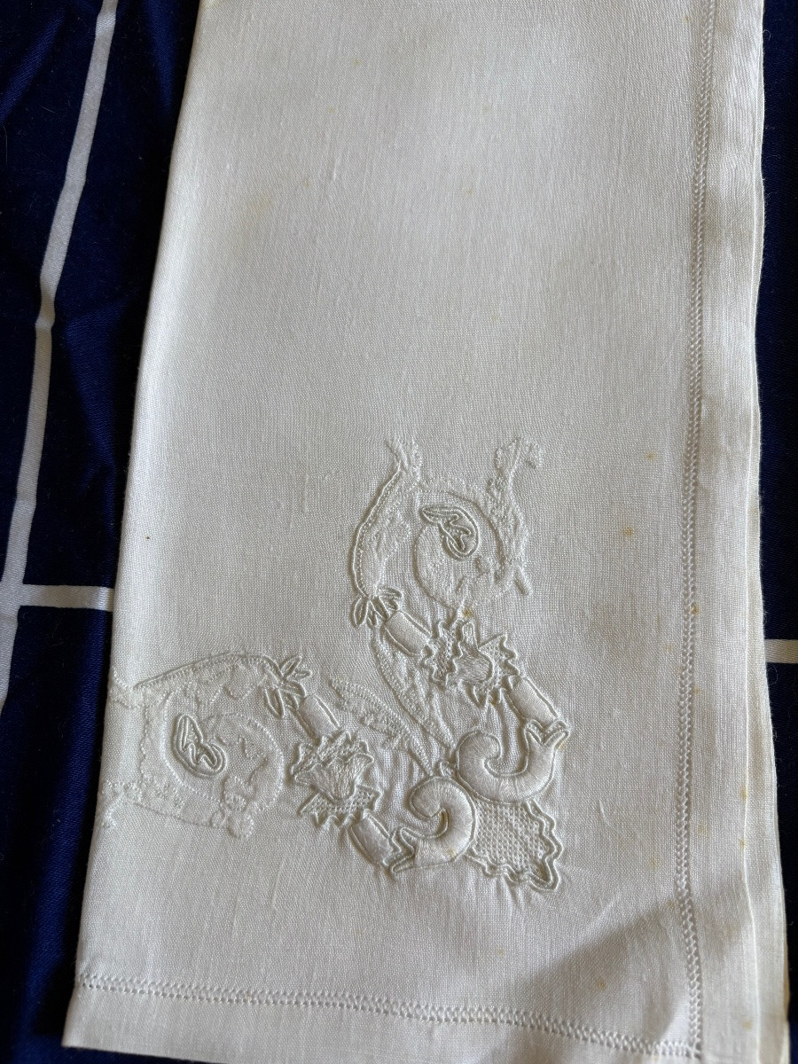 Suite Of 10 Monogrammed Antique Napkins, Circo, 1950-photo-1