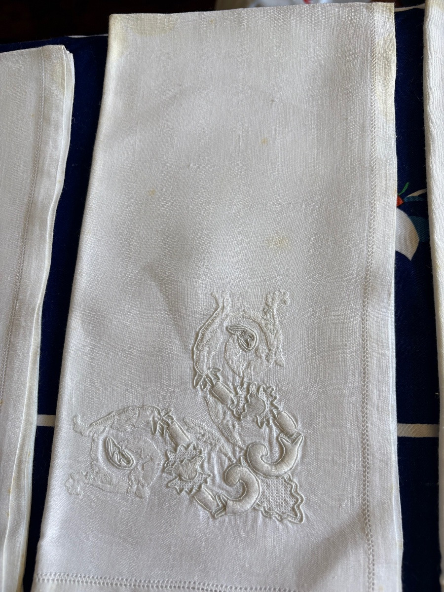 Suite Of 10 Monogrammed Antique Napkins, Circo, 1950-photo-2