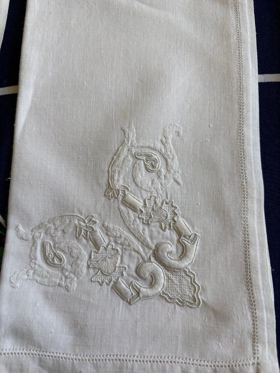 Suite Of 10 Monogrammed Antique Napkins, Circo, 1950-photo-4