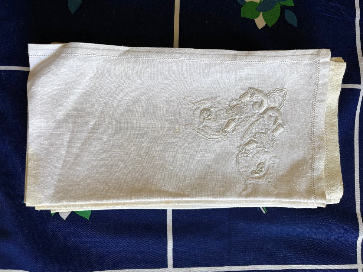 Suite Of 10 Monogrammed Antique Napkins, Circo, 1950-photo-6