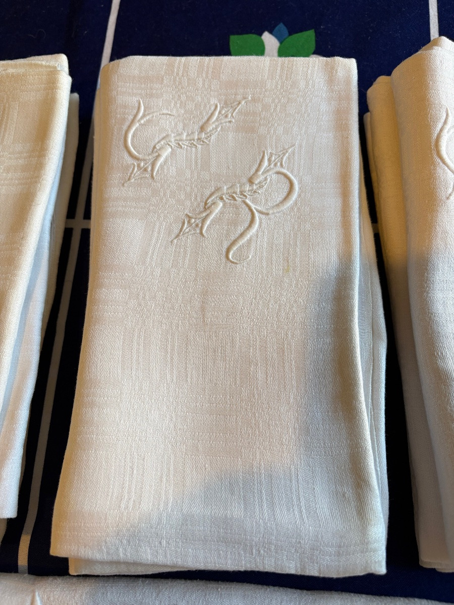 Damask Cotton Dinner Service, Monogrammed Cr 1960-photo-3