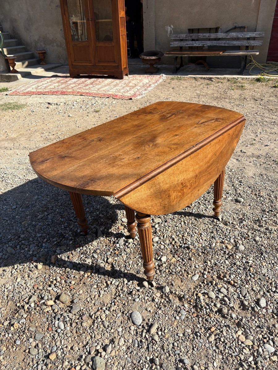 Table de salle à manger, 6 pieds en noyer Louis-Philippe d’époque XIXe siècle-photo-4