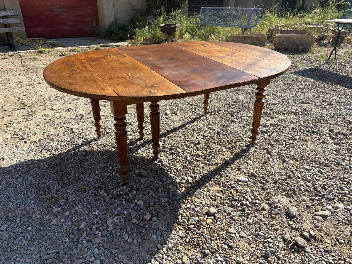 Table de salle à manger, 6 pieds en noyer Louis-Philippe d’époque XIXe siècle-photo-4