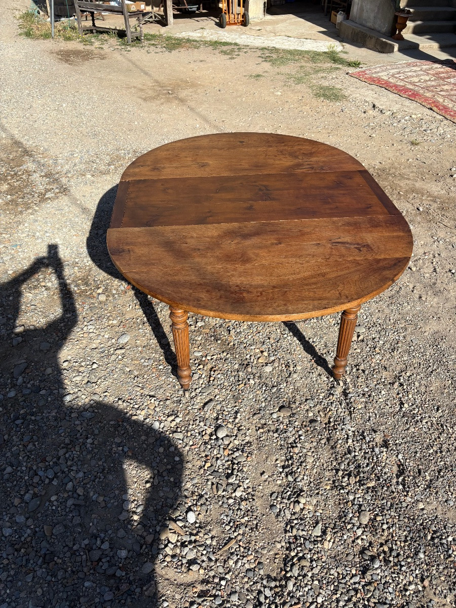 Table de salle à manger, 6 pieds en noyer Louis-Philippe d’époque XIXe siècle-photo-5