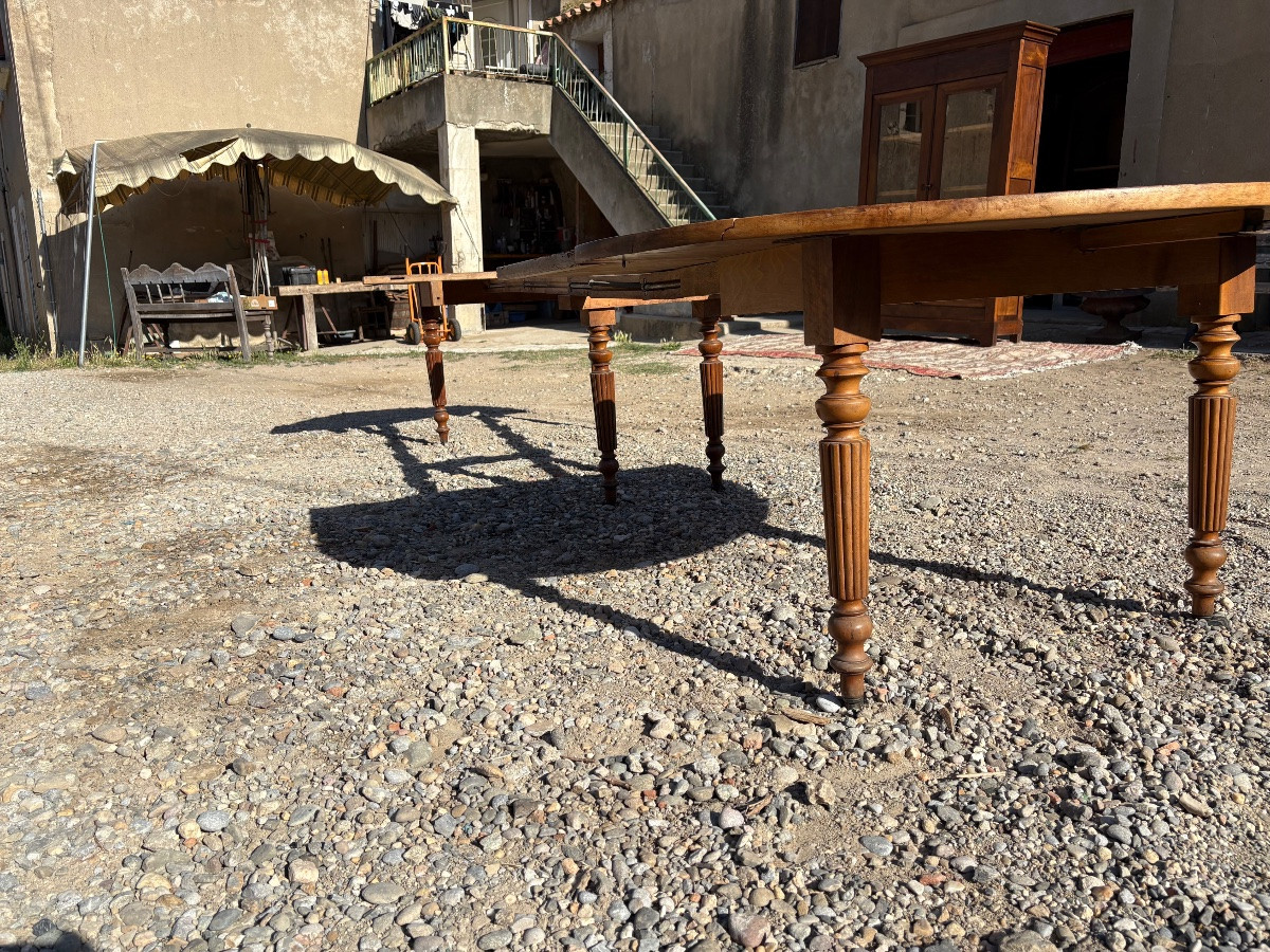 Table de salle à manger, 6 pieds en noyer Louis-Philippe d’époque XIXe siècle-photo-7