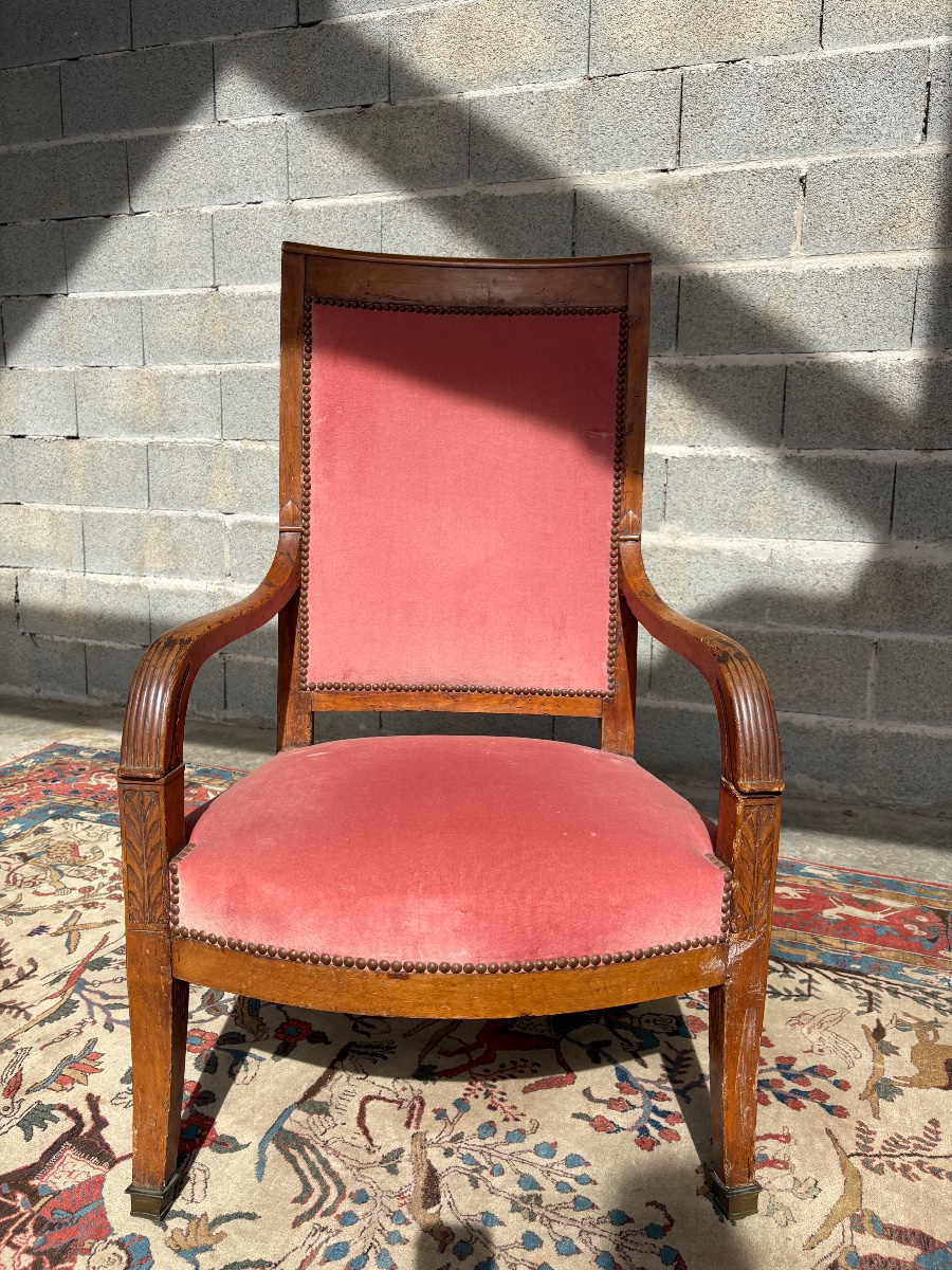 Fauteuil d’époque, empire en merisier, massif d’époque XIXe siècle