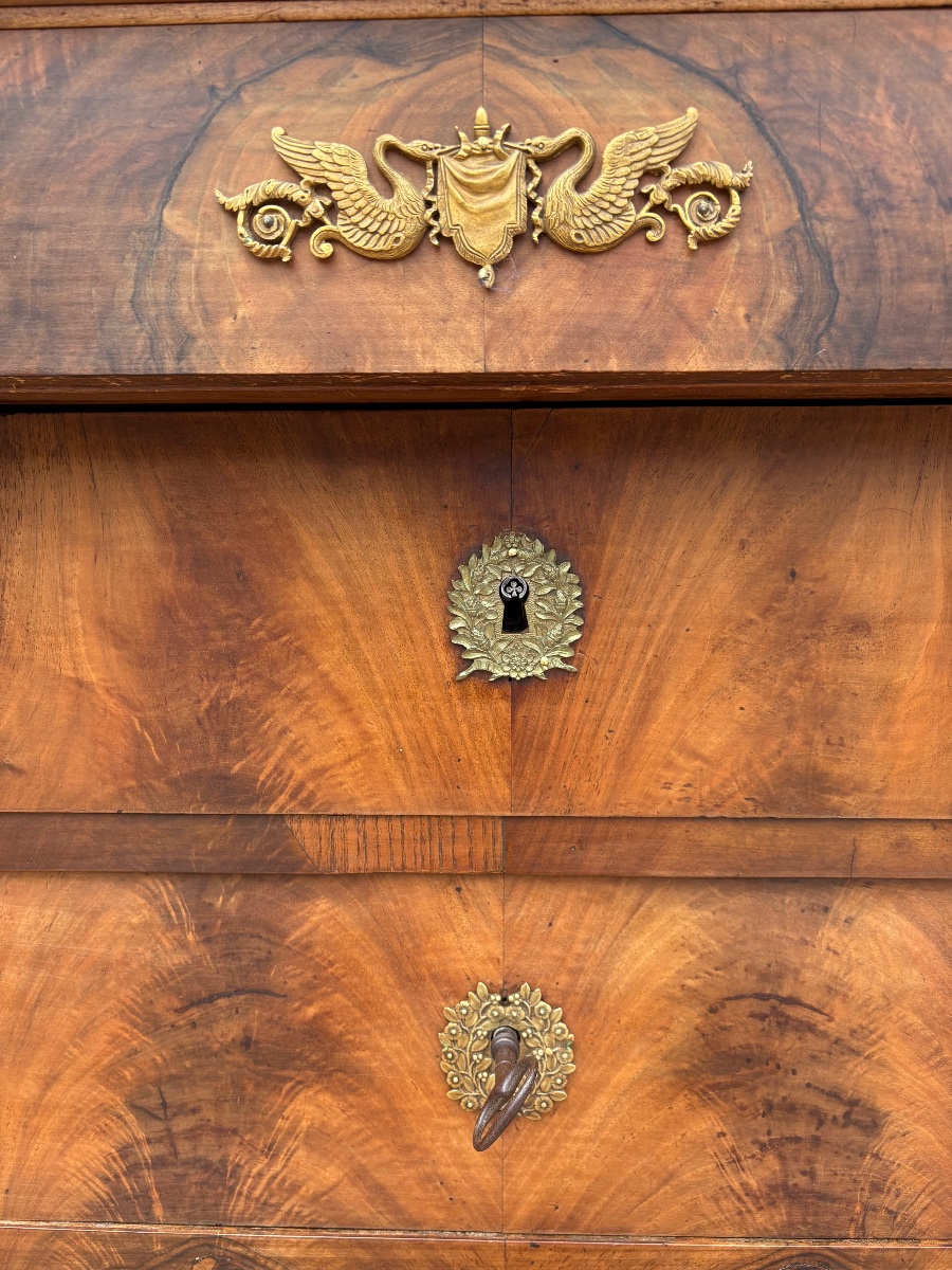 Empire Period Walnut Column Chest Of Drawers, 19th Century-photo-2