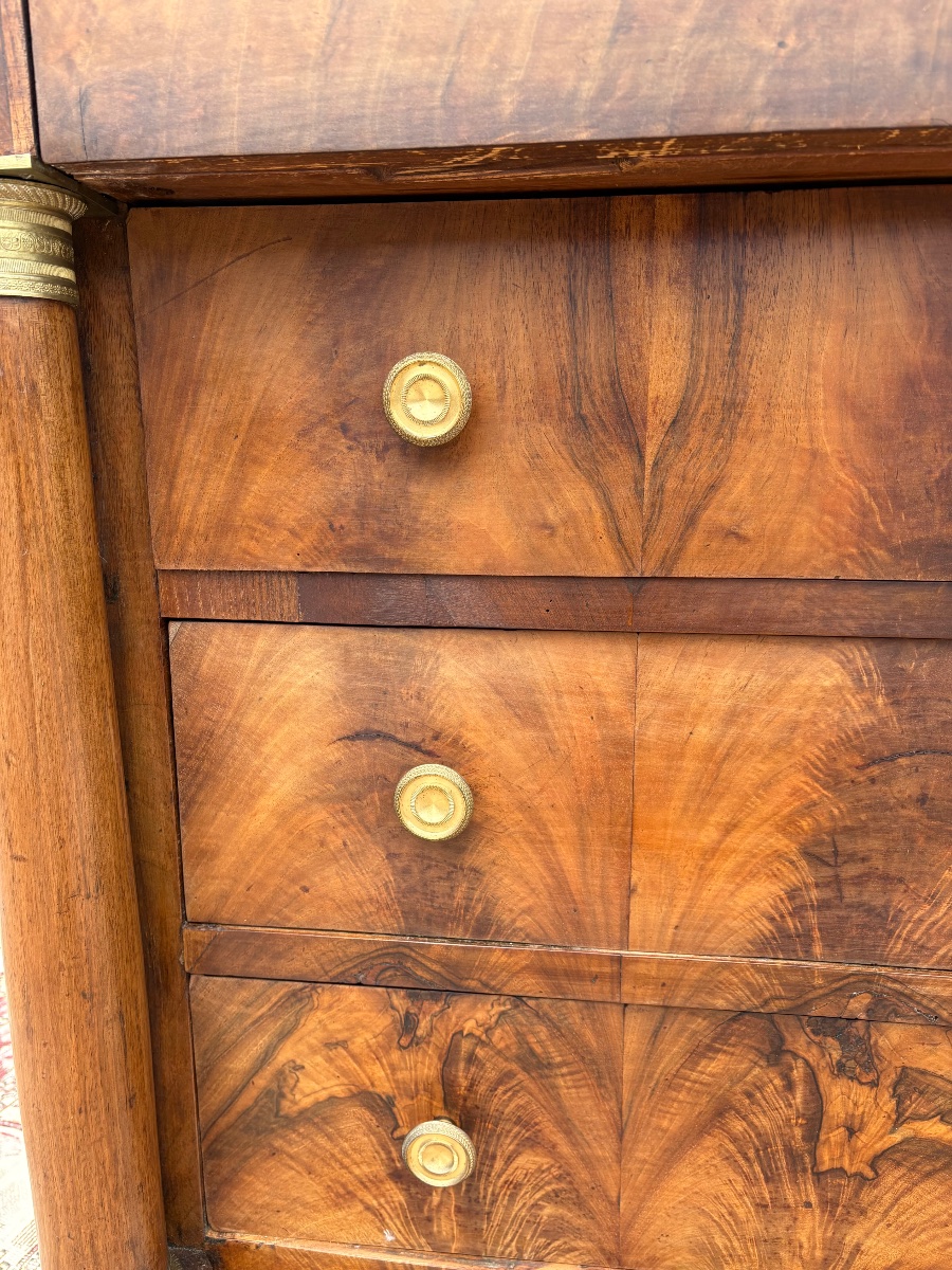Empire Period Walnut Column Chest Of Drawers, 19th Century-photo-3