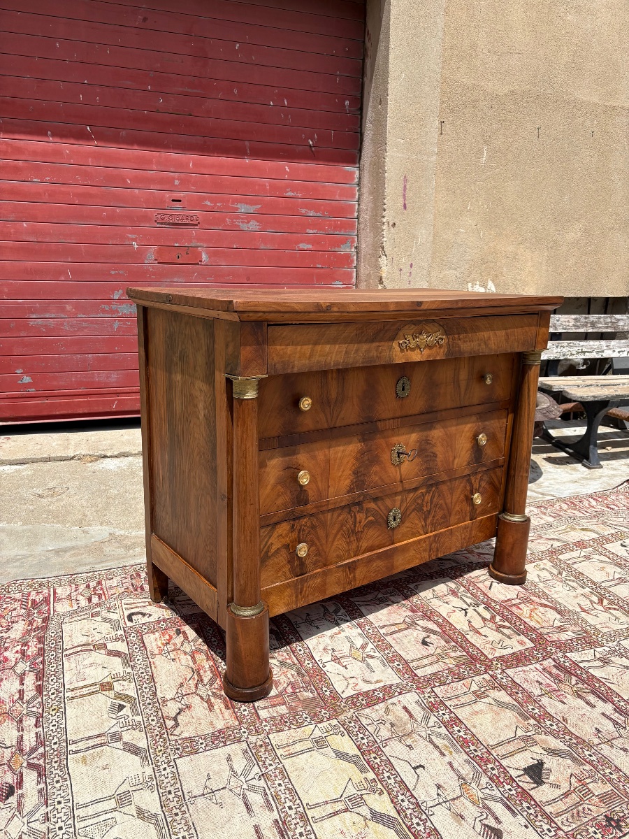 Empire Period Walnut Column Chest Of Drawers, 19th Century-photo-4