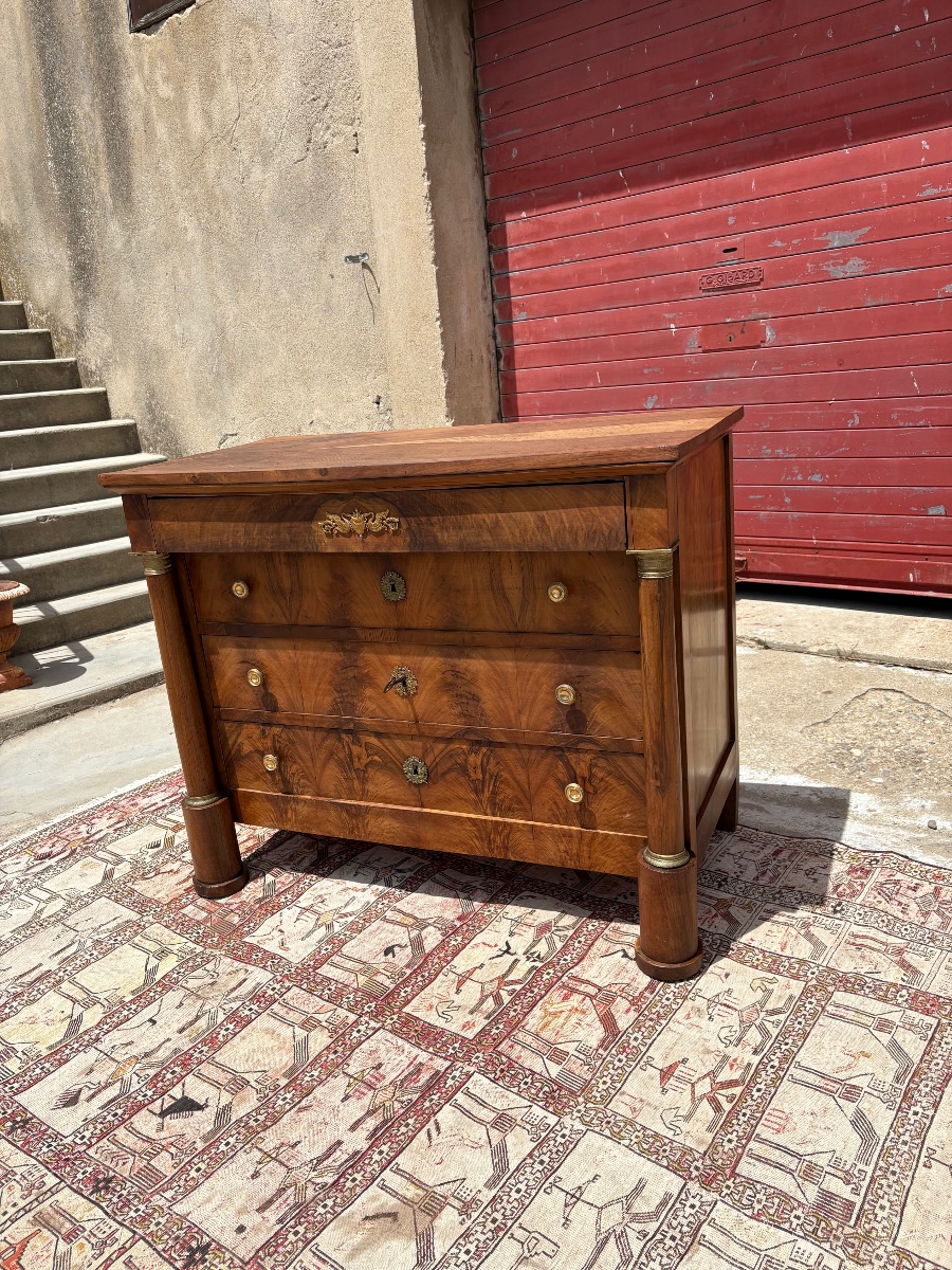 Empire Period Walnut Column Chest Of Drawers, 19th Century-photo-2