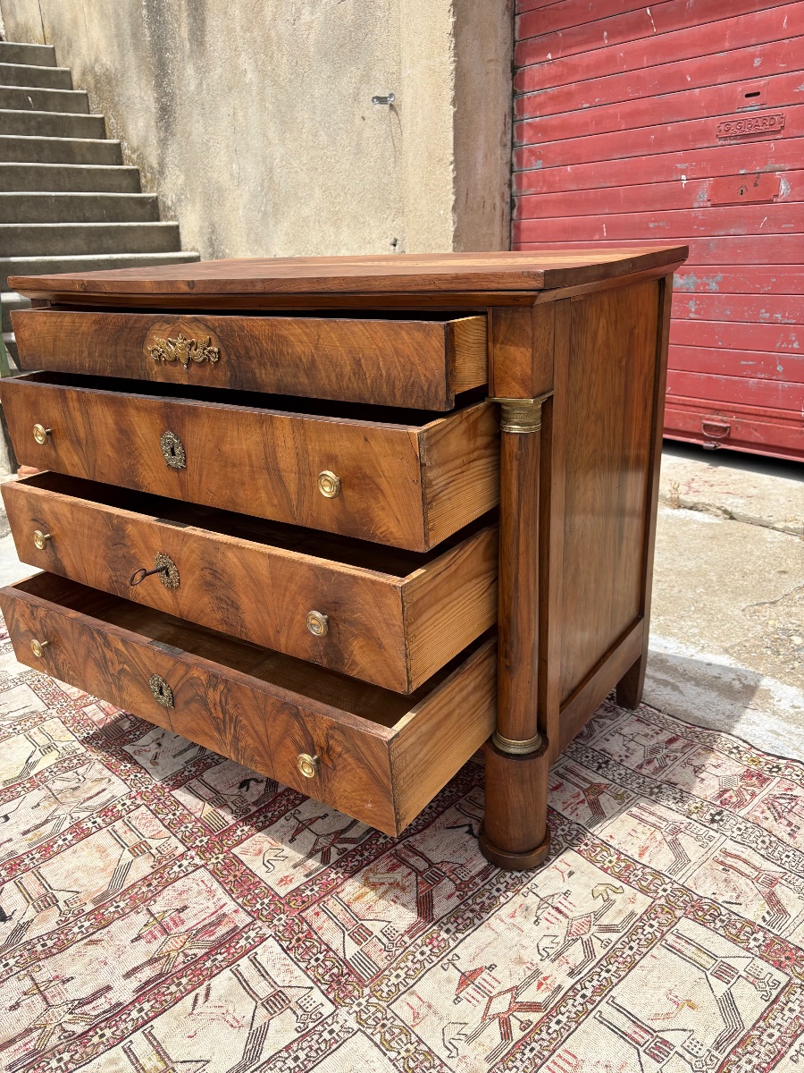 Empire Period Walnut Column Chest Of Drawers, 19th Century-photo-3