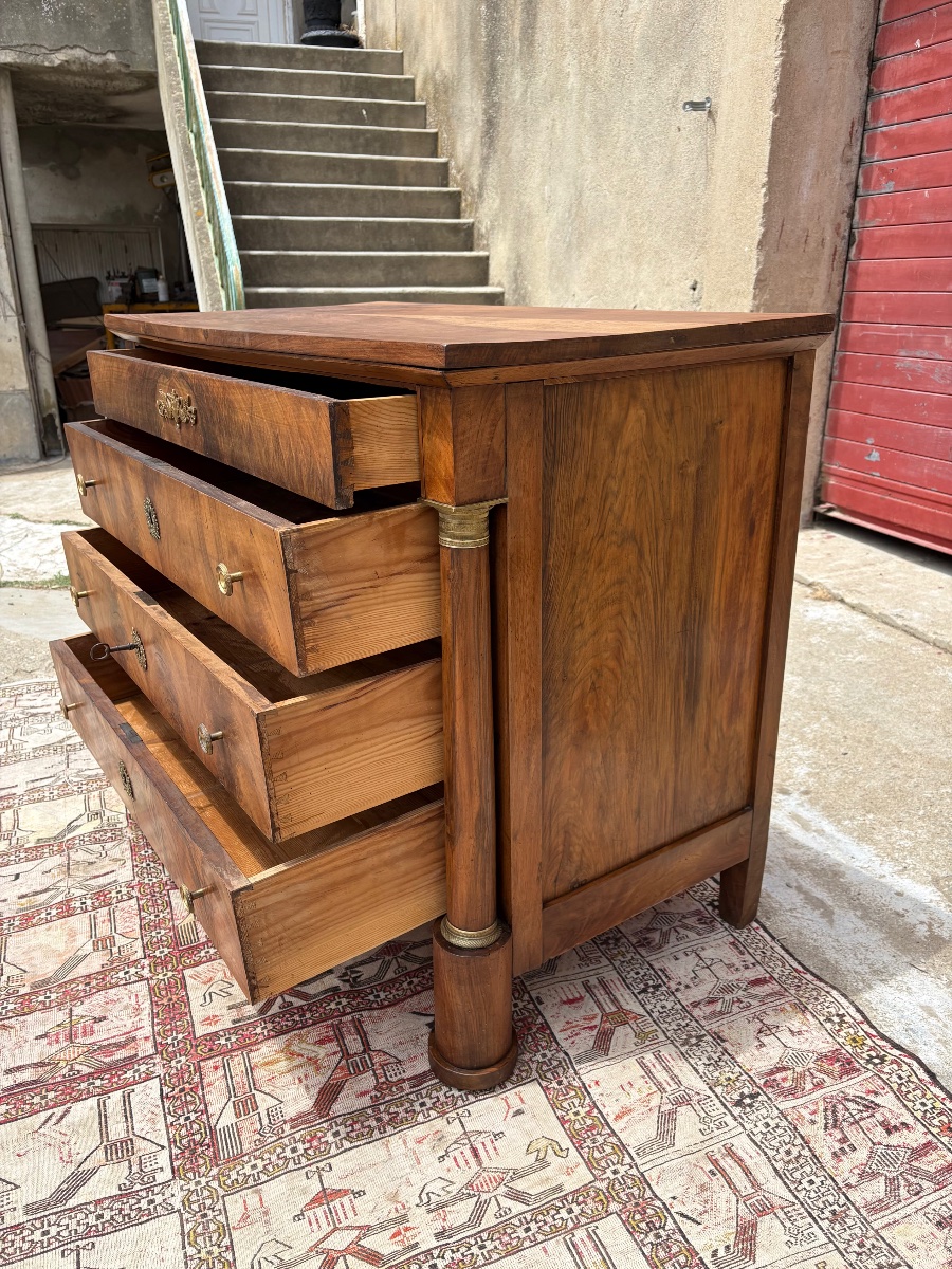 Empire Period Walnut Column Chest Of Drawers, 19th Century-photo-4