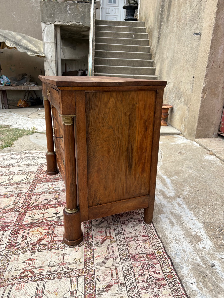 Empire Period Walnut Column Chest Of Drawers, 19th Century-photo-5