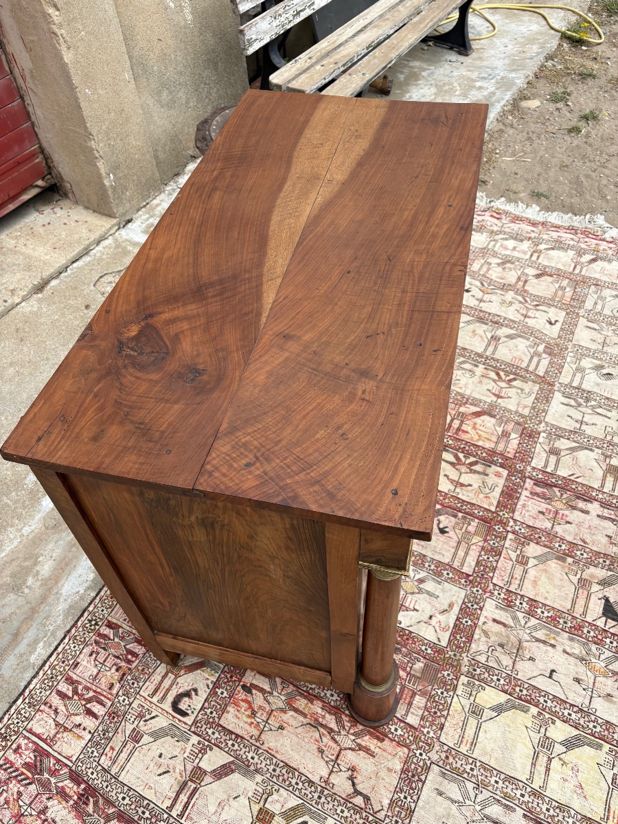 Empire Period Walnut Column Chest Of Drawers, 19th Century-photo-6