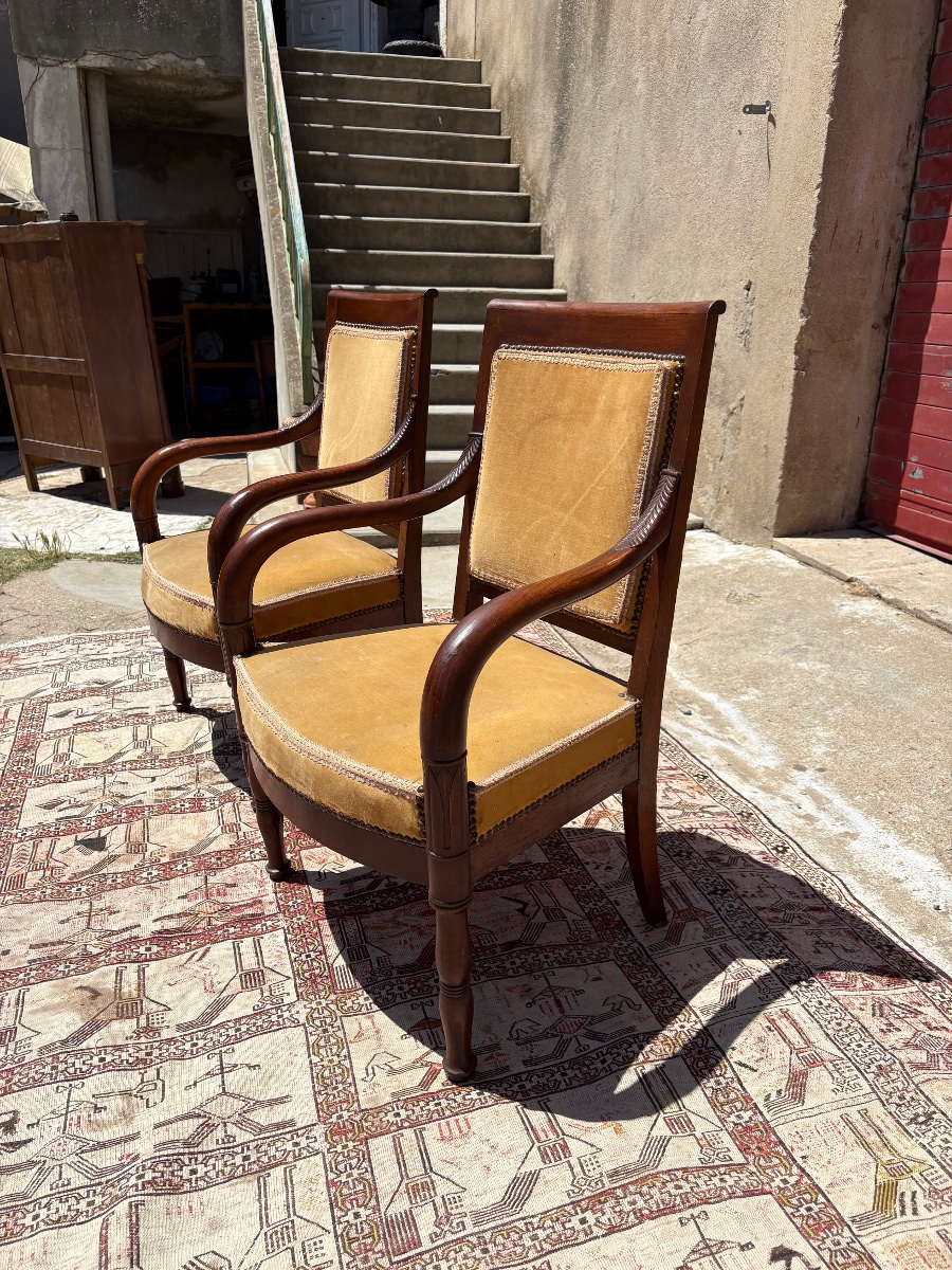 Paire de fauteuils d’époque, empire en acajou XIXe siècle-photo-6