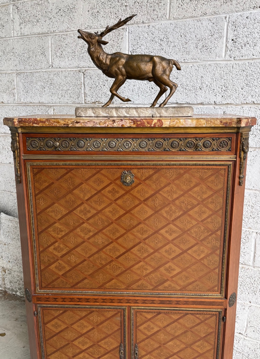 Cerf bramant en bronze, signé de Fiesole sur socle en pierre  fin 19e siècle-photo-3